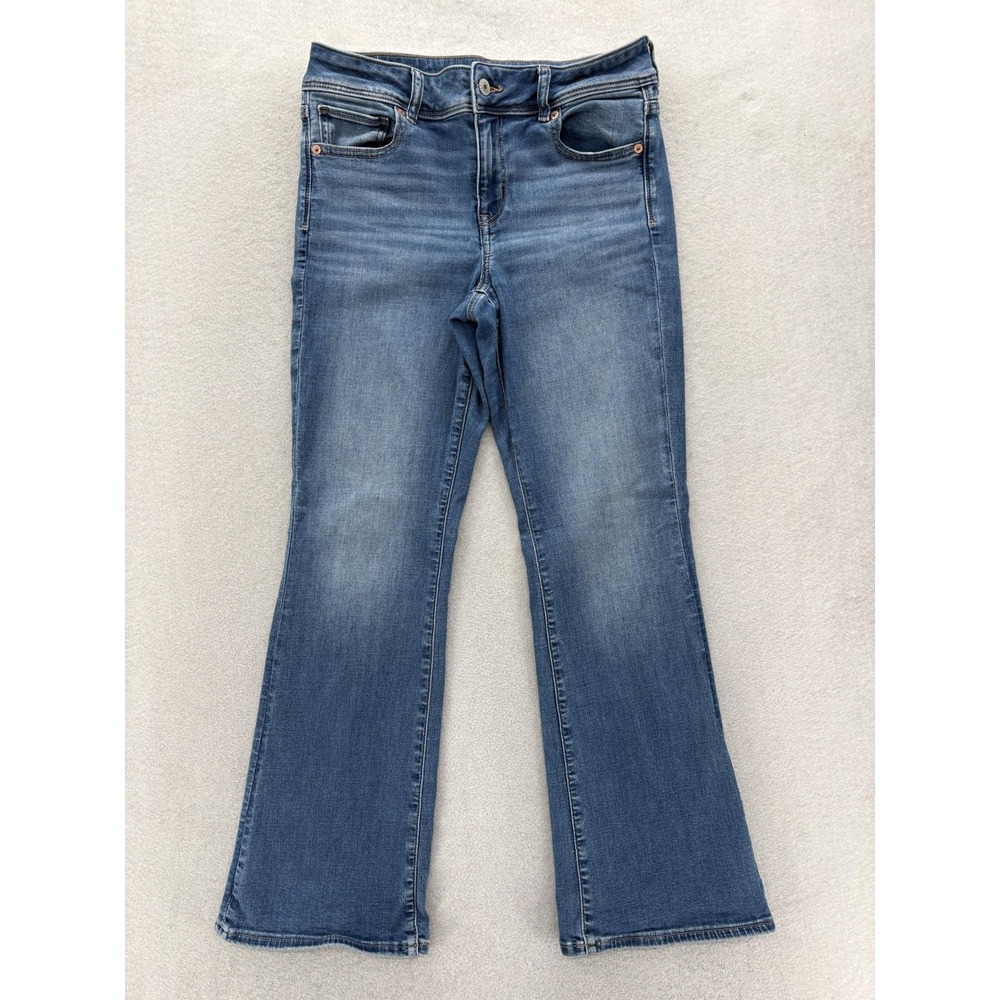American Eagle Kick Boot Jeans Womens 10 Short Blue Med Wash Mid Rise Stretch
